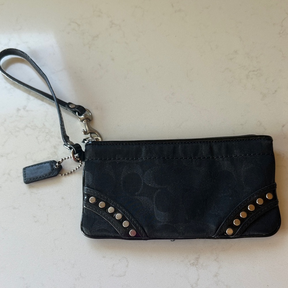 Coach Black Wristlet with Stud Accents